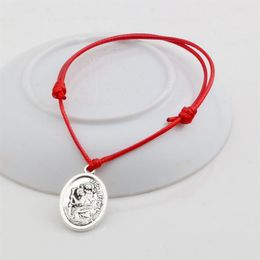 20pcs Bracelets réglables Cireaux rouges Corde Antique Alloy Silt St Christopher Charme bracelet réglable B-31326P