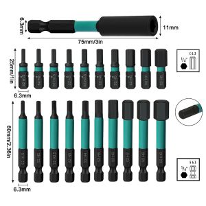 20 -stcs Allen sleutel boor bit met 1 pc houder 25 mm 60 mm hex bit set magnetische hex schroevendraaier bit