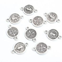 20 -stks Antieke zilveren kleur San Benito Legering Charms Connectoren Katholieke Cross Metal Pendants Sieraden Maken DIY kettingarmband