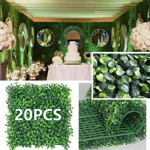 20 unids Plantas artificiales de hierba Fondo de pared Flowers Wedding Boxwood Hedge Paneles para jardín interior / al aire libre Decoración de pared 25x25cm 220112