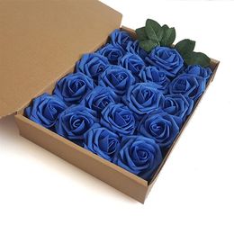 20 Pcs Disponible Arche De Fleurs Bouquet De Mariage Tête De Rose Artificielle Avec Tiges Soie Faux Fleur PE Mousse Rose Décoration De Voiture De Mariage Weddin268y