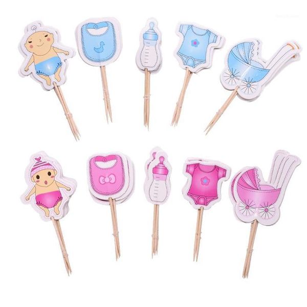 20 piezas Baby Shower Cup Cake Toppers niño niña fiesta linda decoración Baby Shower cumpleaños fiesta DIY Cake Topper Supplies1244s