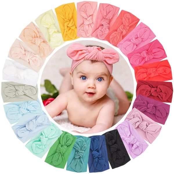 20 pièces, bandeau élastique en tricot pour enfants, Turban avec nœuds pour bébés, couvre-chef en Nylon doux pour enfants, accessoires de cheveux 240109