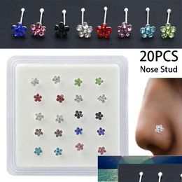 20pcs/caja del cuerpo de la nariz anillos de joyería perforantes tachuelas para mujeres de cristal de color de color al por mayor de entrega de caída dhc9m