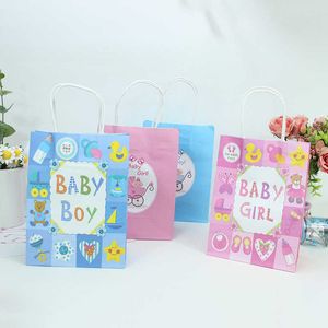 20 stks BoyGirl Kraft Papier Gift Tassen Candy Bag Shopping Tassen Baby Douche Verjaardagscadeau Pakket Tas Verjaardag Party Decor Kids 210724