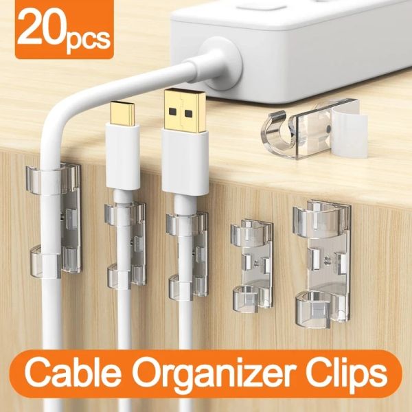 20pcs Cable Clips Organisateur Drop Wire Hateder Cordage Gestion du câble auto-adhésif Gestionnaire fixe Fixe