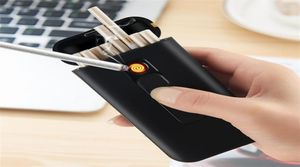 Boîte à cigarette de capacité 20pcs avec briquet électronique USB pour le support de cigarette étanche à cigarette mince plasma plus léger T200113730257