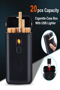 Étui à cigarettes de capacité de 20 pièces avec allume-cigare électronique USB allume-cigare pour gadgets de cigarettes ordinaires pour hommes T202768114