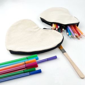 Bolsas de cosméticos para 20 piezas, bolsas de lápices de lona de gran capacidad con forma de corazón, color blanco, DIY