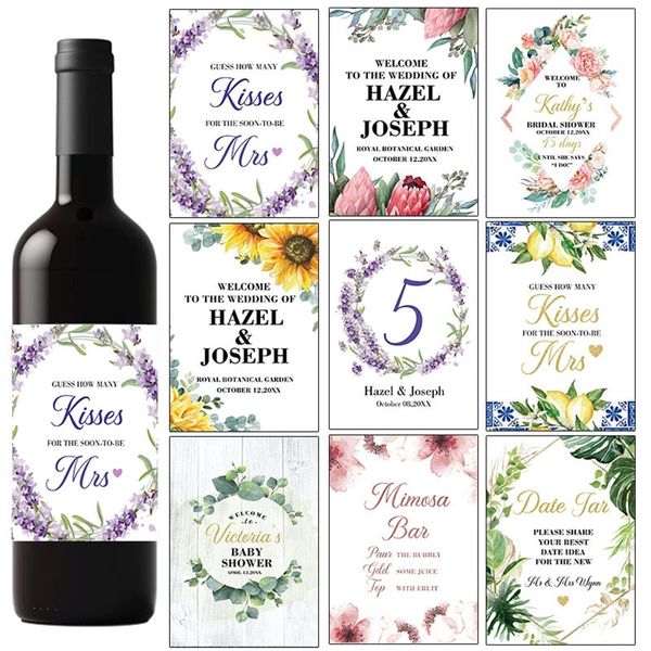 20 piezas etiquetas de botellas personalizadas boda nupcial ducha decoración de cumpleaños pegatinas de vino suministros para despedida de soltera 220613