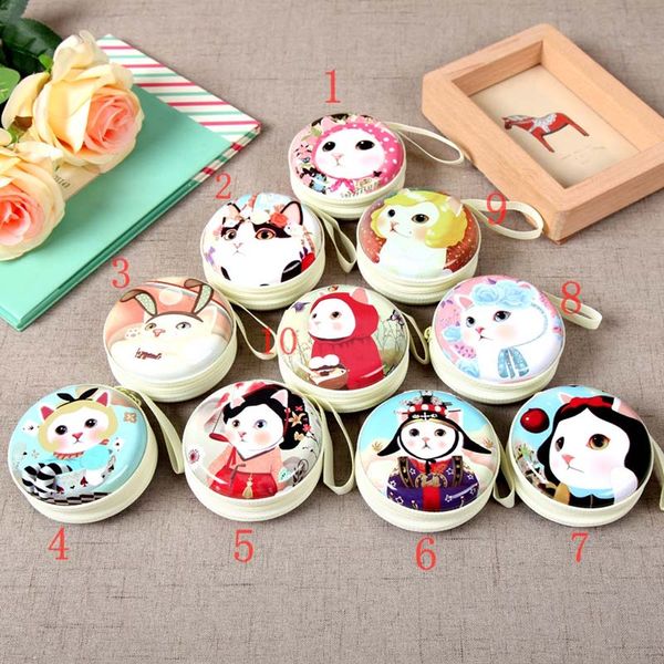 20 pièces mignon créatif dessin animé chat impression fer rond en forme porte-monnaie mélange couleur porte-monnaie