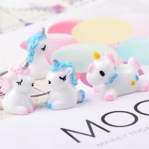 20 piezas lindos componentes de resina adorno de unicornio familia microadornos para paisajismo Mini unicornio artesanías figuras en miniatura para el hogar D308N