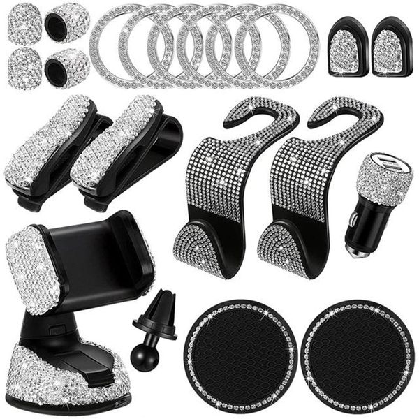 20 Unids Tablero Wira Crystal Rhinestone Accesorios de Coche Set Soporte de Teléfono de Coche Universal Bling Accesorios de Coche para Mujeres Auto Interior Mount Durable