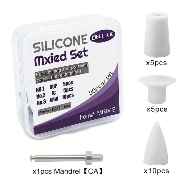 Pulidor compuesto de silicona Dental 20 piezas para acabado y pulido taza de 3 formas IC Point Midi con mandril CA 2,35 MM