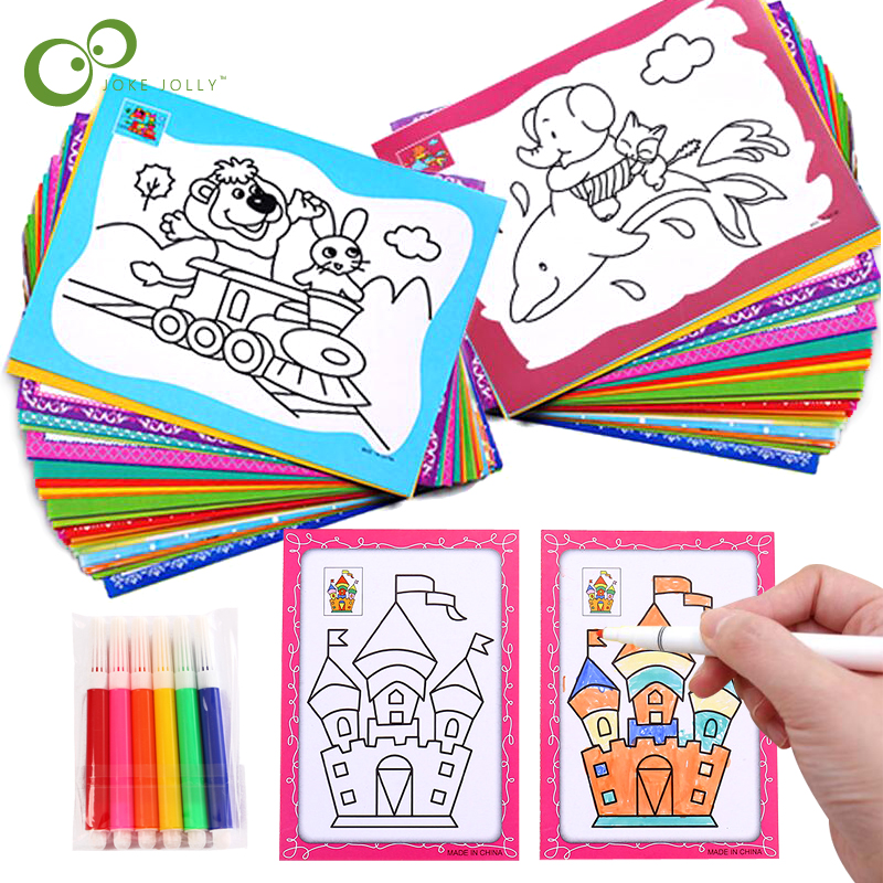 20pcs بطاقات تلوين على الوجهين DIY ألعاب الطلاء للأطفال يرسمون ألعابًا تعليمية مبكرة للأطفال 9*13 سم GYH