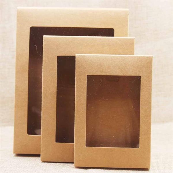 20pcs boîte de papier bricolage avec fenêtre blanc noir kraft papier cadeau boîte gâteau emballage pour mariage maison fête muffin emballage233B