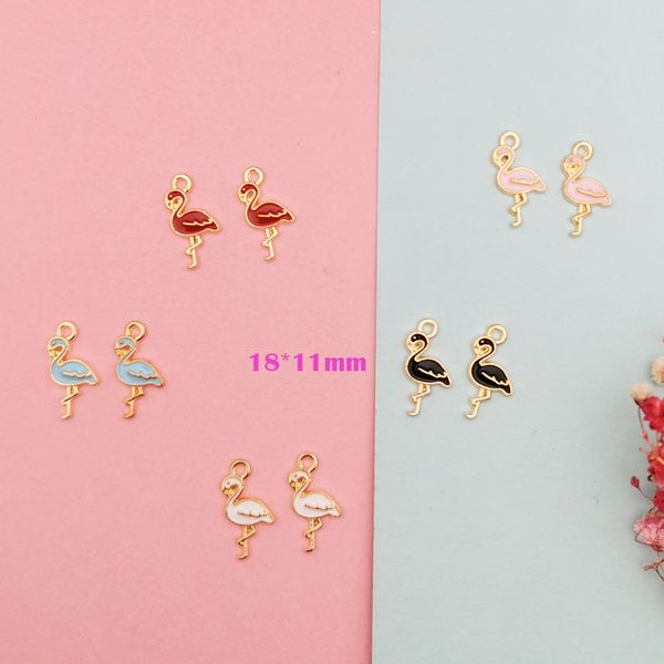 Mini breloques en émail en forme de flamant rose, pendentifs en métal, boucle d'oreille, Bracelet, bijoux, accessoires, cadeau