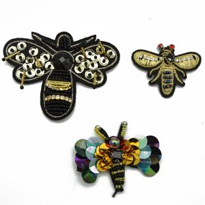 20 stks Borduren Gouden pailletten en kralen Bee Patch Naaien Patch Badge Stof Applique DIY voor kleding schoenen bag280C