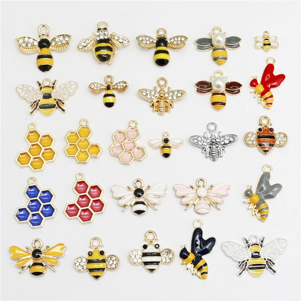 20 UNIDS Esmalte Abeja Encantos Aleación Al Azar Mezclado Bumblebee Honeybee COLLAR COLGANTE Hallazgos Joyería Fabricación Accesorio