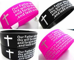 100 stks Inspirerende Engelse Lords Prayer Christian Mens Dames Mode Cross Silicone Armbanden Groothandel Polsband CuffJewelry Parts