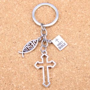 20 pièces mode bricolage porte-clés jésus croix livre sainte bible pendentifs hommes bijoux voiture porte-clés Souvenir pour cadeau 240110