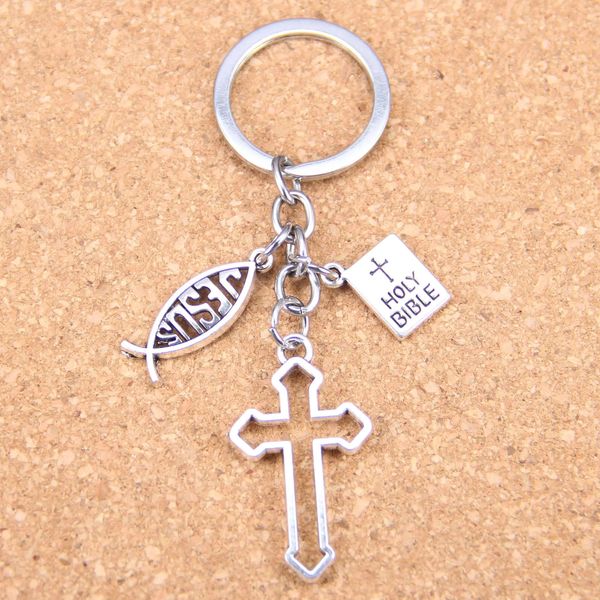 20 pièces mode bricolage porte-clés jésus croix livre sainte bible pendentifs hommes bijoux voiture porte-clés Souvenir pour cadeau 240110