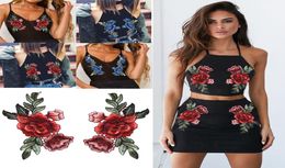 20 piezas parches de flores pegatinas grandes bordado 3D rosa roja DIY rosas bordadas Collar floral coser parche adhesivo apliques Badge5998295