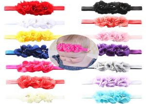 20pcs filles bébé 3 fleurs bandes de cheveux Pearl Crystal Murffon Flower Combination Set Elastic Bands Cadwear Infant Head Band Hai9614783