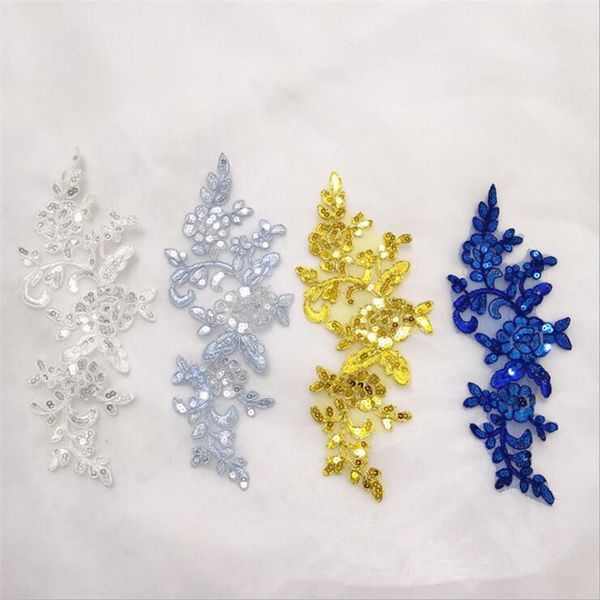 20pcs paillettes paillettes Sky Blue Sapphire Ivory Gold Brodery Couture en dentelle Applique Patch pour robe de mariée