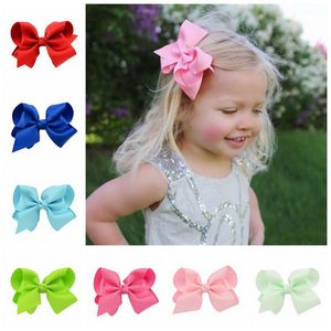 Gril Kids Bowknot Hair Bows Pinzas de cocodrilo DIY Sombreros hechos a mano Big 4inch Grosgrain Ribbon Horquillas Elástico Hairbands Bobbles Accesorios HD612