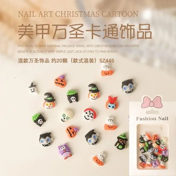 20pcs Halloween Nail Art Ornements Résine Skull Pumpkin Cross Diamond Charmes en gros