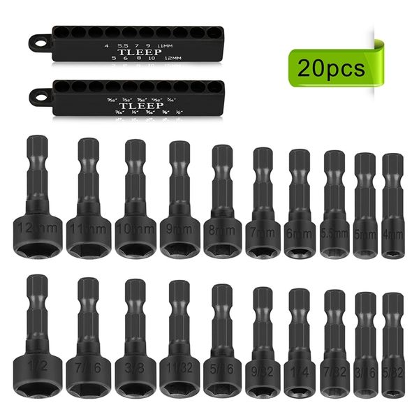 20pcs Tuercas del controlador de tuerca hexagonal Brochador de llave de llave de llave broca hexadecimal para herramientas de mango del destornillador No Magnetic 211029