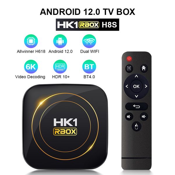 20PCS HK1 RBOX H8S Android 12 tv box allwinner h618 4GB 64GB 32GB 2GB16GB lecteur multimédia 2.4G 5G Wifi BT4.0 100M 6K PK MXQ PRO X96 MINI
