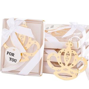 20 stks Hollow Crown Gold Metal Bookmark White Tassels For Party Favor Event Wedding Kerstmis Baby Shower Birthday Gift Souvenirs227S