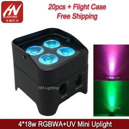 20 stks Batterij Operated Uplighting Mini LED Par Light 4x18W RGBWA UV Draadloze DMX Uplight Effect Bruiloft DJ Uplighter IR-afstandsbediening met wegen