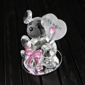 20PCS It's a Girl Baby Shower Favors Elegante oso de peluche de cristal con lazos rosas con base de espejo Perfecto para regalo de boda Recuerdo de bautismo de recién nacido