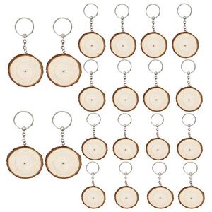 20 pièces porte-clés avec étiquettes porte-clés anneaux en bois ronds porte-clés vierge pour bricolage artisanat étiquettes volantes H0915