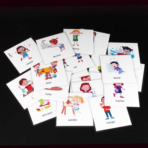 20 Unids Niños Montessori Aprendiendo Francés Emoción / Tarjetas de Acción Tarjetas Flash de Palabras para Niños Educativos Juego de Memoria Temprana Juguetes Ayudas L230518