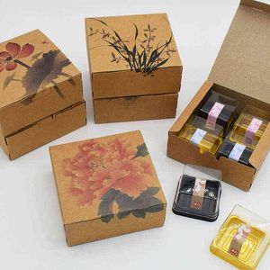 20 piezas caja de papel Kraft para galletas estilo chino patrón de flores postre pastel caramelo dulce miel botella cajas de embalaje para regalo de boda H1231