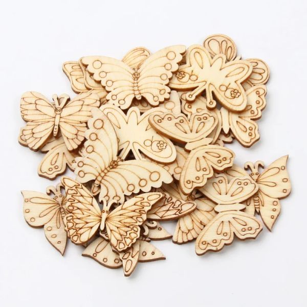 20pcs láser talle madera de madera embellecimiento de mariposa adornadas adornos de madera forma artesanía decoración de bodas
