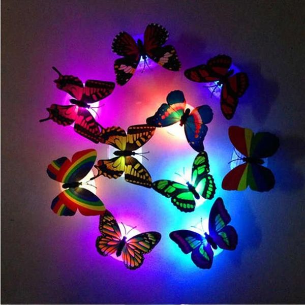 20 piezas LED 3D pegatinas de pared de mariposa, lámpara de luz nocturna, calcomanías de pared brillantes, decoración de casa, fiesta en casa, decoración de escritorio 3088