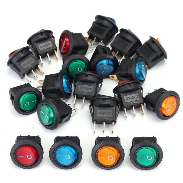 20pcs LED Dot Light 12V Moto Voiture Bateau Auto Round ONOFF Rocker Toggle SPST Switch