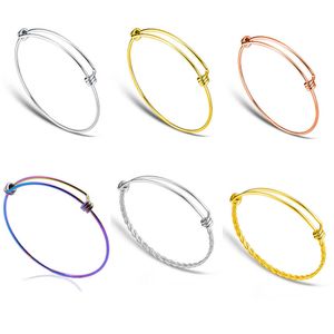 20 unids / lote 100% acero inoxidable DIY Charm Brazalete Pulsera al por mayor Nunca se oxida de calidad superior 1.6 mm 4 colores Brazaletes de alambre expandibles Q0717