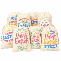 20pcs / lot 13 * 18cm Happy Easter Linn Sac à crampons pour enfants Pocket Candy Candy Packaging Reusable Sachets Party I3H5 #