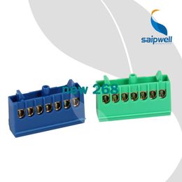 20 stks / partij, 250V-450V Messing Schroeven Terminal 6 * 9mm Specificatie, 7 manieren Groen / Blauw Elektrisch Terminal Blokken Connector SP-009/7