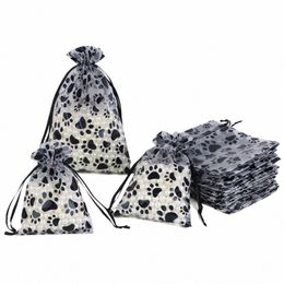 20pcs / lot 3 tailles noir animal chat patte empreinte sac en organza pour le stockage h4wu #