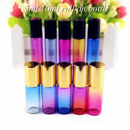 20 unids/lote 5 ml/10 ml rollo en botella de vidrio con vidrio/bola de rodillo de Metal botellas de aceite esencial de Perfume viales de vidrio de prueba de muestra 220711