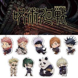 20 stks / partij anime jujutsu kaisen acryl sleutelhangers schattige gojo satoru yuji itadori fushiguro megumi hanger sleutelhanger groothandel aa220318