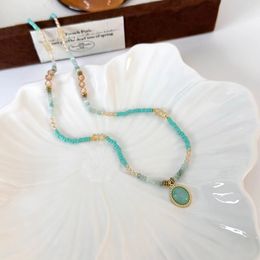 20pcs / lot Collier de malachite bleu 2024 Nouvelle chaîne de clavicules perlées de style français Chaîne de cou en pierre naturelle