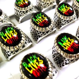 20 stks / partij Cat Eye Black Lives Matter Mens Punk Rocker Cool Ring Man Woman Silver Alloy Sieraden Party Gift